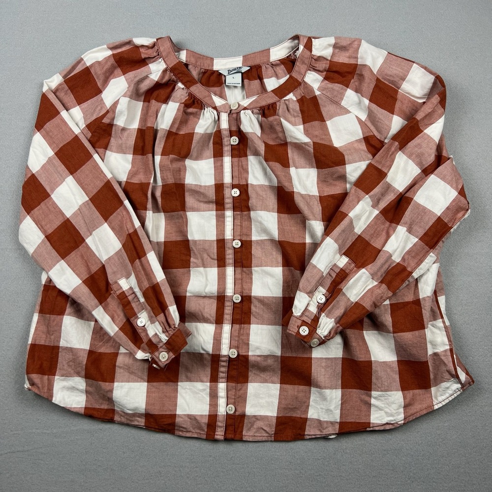 Duluth Women Large Red White Buffalo Printmaker Lightweight Shirt Organic Cotton